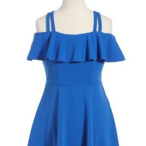 NWT Love, Nickie Lew Girl's Off the Shoulder Blue Dress 14